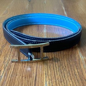 Authentic Hermes H belt thin navy and light blue with silver tone buckle size M
